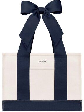 Case-Mate Navy Canvas Tote Boat Bag Beach Market Travel Shopper Coquette NWT